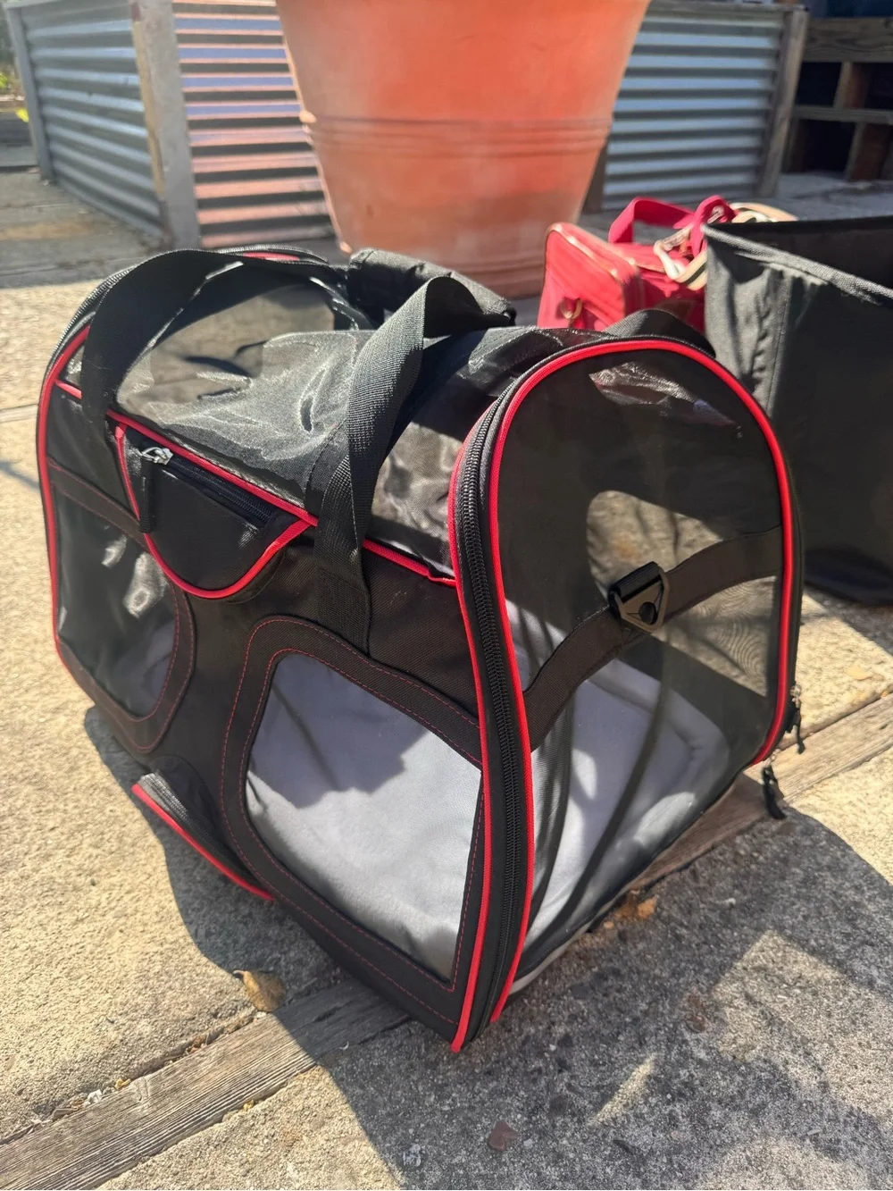Katziela Black and Red Soft-Sided Pet Carrier for Dogs and Cats